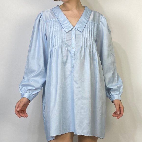 Vintage 80s PUFF SLEEVE Baby Blue Nightgown Dress! - Picture 5 of 8